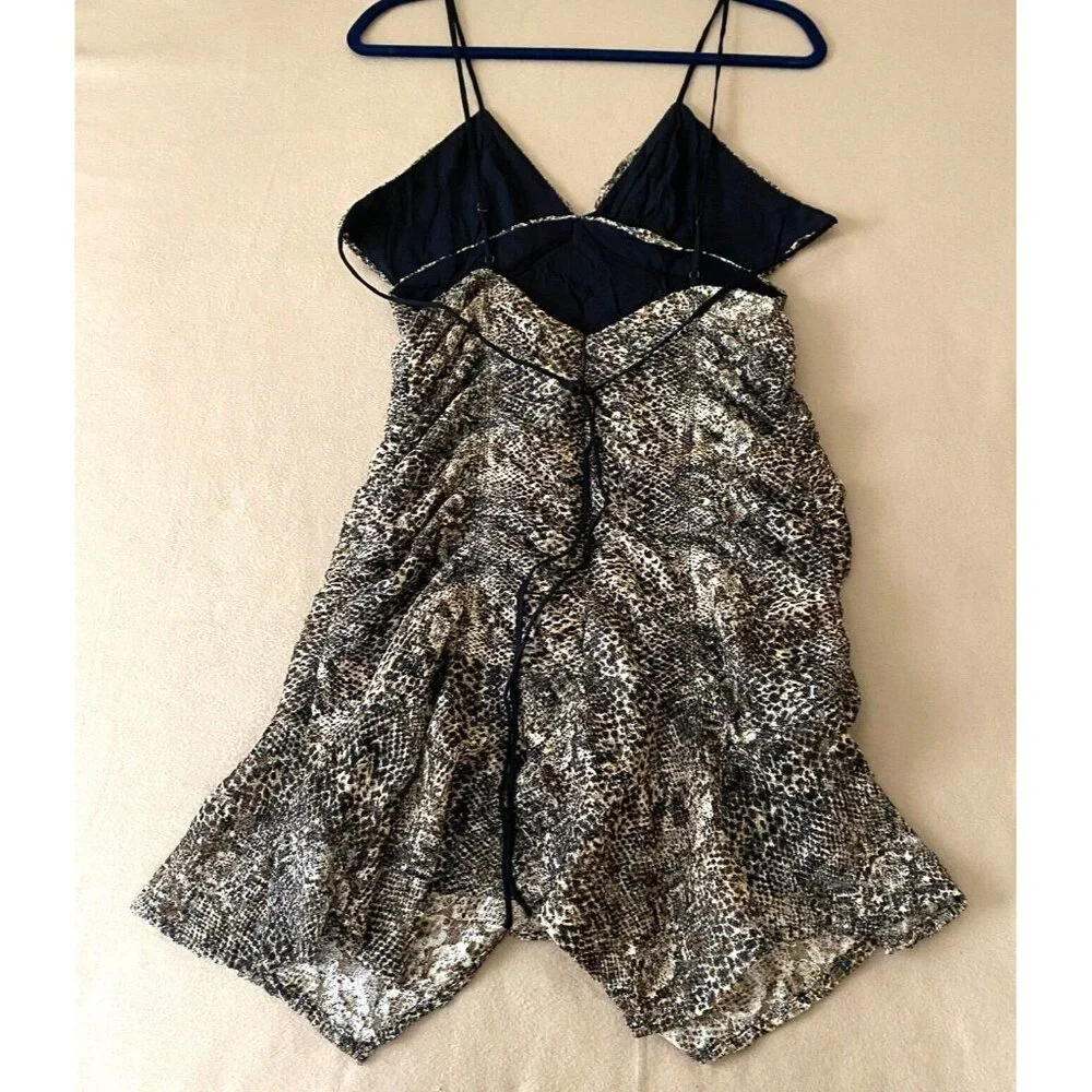 Free People Sierra Lace Mini Dress Size 10 Tan Black Ruched Flirty Strappy NWOT - Picture 4 of 8